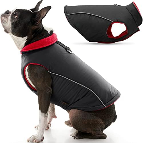 Спортна жилетка Gooby за кучета - Черно, Отразяваща жилетка за малки кучета с D-образен пръстен - Каишка - Топъл пуловер за малки кучета на руното подплата с цип кука и к?