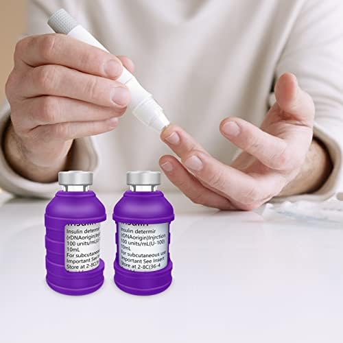 Защитен калъф за флакон с инсулин MEDMAX за диабетици, държач за флакон с инсулин, Силиконов защитен ръкав за защита на флакон с инсулин от разбиване, за повечето бутилки с инсулин обем от 10 мл, 2 опаковка (кратко-лилаво)