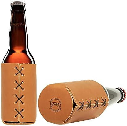Oowee Products | Обнималка за бутилки от кожата Rad Dad /Титуляр | Подходящ за бутилки с дълго гърло на 12 мл|Естествена кожа | чудесно за напитки, бира и като подарък за Деня на бащата