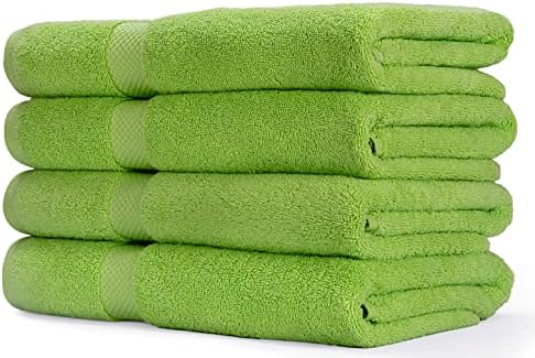 Комплект хавлиени кърпи AKTI Премия от 4 парчета, Памучни Кърпи за душ и за баня, комплект хавлиени кърпи 700 ГОРИВО, 27x54 инча, Добре абсорбиращи и бързо сохнущие, Чаршафи от колекция на хотела - Sharp Green Towels