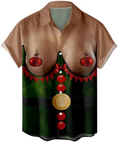 Мъжки Грозна Коледна Риза, Хавайски Ризи с Забавен Принтом, Ежедневни Тениска Копчета за Парти Aloha Holiday Beach