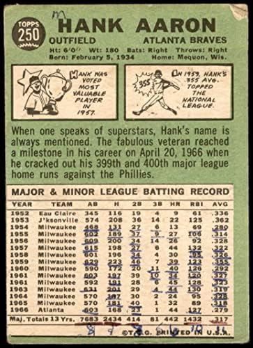 1967 Topps # 250 Ханк Аарон Атланта Брейвз (Бейзболна картичка) СПРАВЕДЛИВИ Брейвз