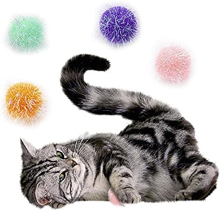 Играчки с топки за котки Osvela Различни Цветове, Блестящи, Пухкав топки с pom-помераните, 12 Опаковки