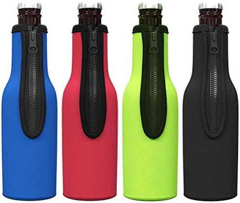Ръкави-изолатори за бирени бутилки TahoeBay (Многоцветни) Неопренови охладители с цип за бутилки с дълго гърло на 12 унции (Многоцветни (4 опаковки))
