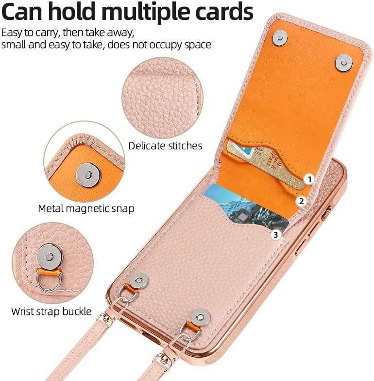 калъф за мобилен телефон, калъф-джобен формат, Съвместим с iPhone 13 Pro, Висококачествена кожа + Галванична рамка, Защитен калъф с магнитна гърба с отделения за карти + ка
