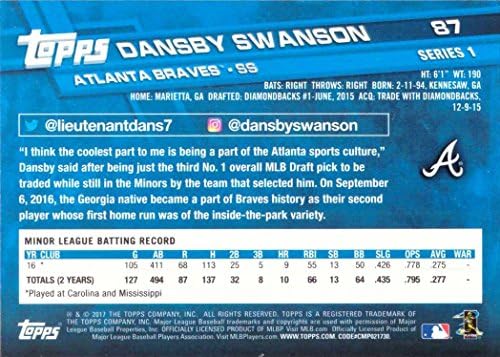2017 Topps Baseball 87 Карта начинаещ Дэнсби Свенсона - Го 1-ва официалната картичка начинаещи!