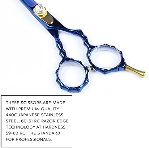 Ножица за Подстригване на Коса с титанов щанга с покритие 6-инчов Професионални Фризьорски ножици и 5,5-инчови Филировочные ножица (Синьо /Gold) от Японска Неръждаема Стомана 440C за Лично / Професионално използване