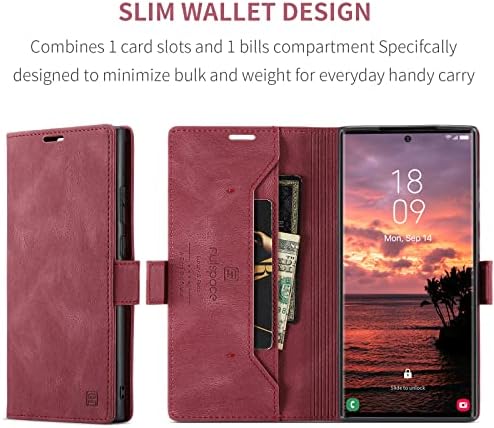 Чанта-портфейл HXY за Samsung Galaxy S23 Ultra 5G, Флип калъф от изкуствена кожа с магнитна защита, Държачи за карти, RFID-Принудителна Поставка, устойчив на удари Защитен калъф за Samsung Galaxy S23 Ultra 5G 2023 (Червен)