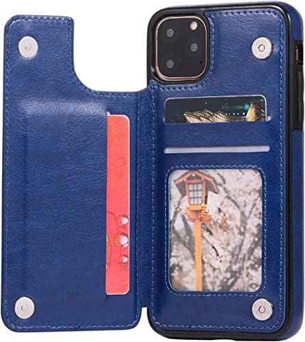 Калъф WIKUNA за Iphone12/12Mini/12 Pro/12 Pro Max, Луксозен калъф от изкуствена кожа с отделения за карти, издръжлив Мек калъф-портфейл с панти капак (Цвят: синьо размер: 12pro 6,1 )