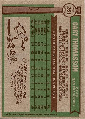 1976 Topps 261 Гари Томассон Сан Франциско Джайентс (Бейзболна картичка) NM/MT + Джайентс