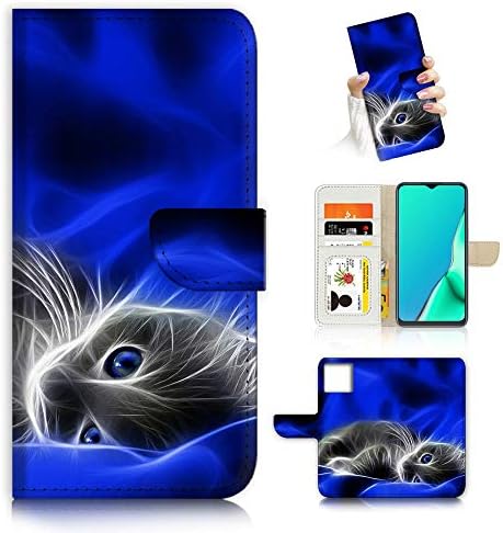 за iPhone 14 Plus, дизайнерски калъф-портфейл с панти капак за телефон, A8205 Blue Kitten Cat 8205