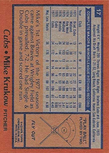 1978 Бейзболна картичка Topps 17 Майк Krukow Chicago Cubs MLB EX Excellent