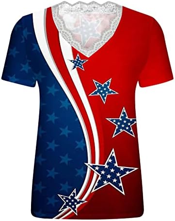 4 юли, Потници за жени, Дантелени Тениски с V-образно деколте, Летни Ризи с Къс ръкав в Деня на Независимостта, Ежедневни Тениски с Флага на сащ