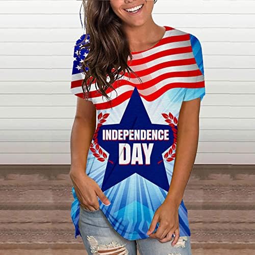 Дамски Блузи на Ден на Независимостта, Тениски с къс ръкав с Флага на САЩ, Риза на Четвърти Юли, Лятна Патриотическая Ежедневни Свободна Туника