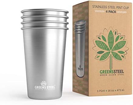 Чаша от неръждаема стомана премиум-клас Greens Steel Rainbow 16 унции (4 опаковки) и от неръждаема стомана 16 унции (4 опаковки) в комплект - Здрава метална чаша, не съдържа BPA