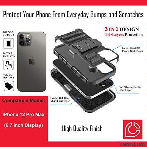 Калъф Ohiya е Съвместим с iPhone 12 Pro Max [Защита от военен клас, Ударопрочная сверхпрочная кобур-стойка, Защитен черен калъф за iPhone 12 Pro Max 6,7 инча (флаг на Швеция)