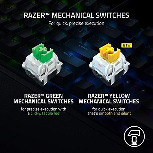 Ръчна детска клавиатура Razer BlackWidow V3: Жълти механични превключватели - Линейните и безшумни - Цвят RGB подсветката - Компактен форм-фактор - Програмируеми макрофункция, Класически черен