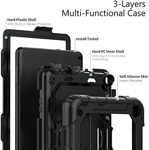 Устойчив на удари Защитен калъф, съвместим с Kindle Fire HD 8 /Fire HD 8 Plus 2020, Сверхпрочный устойчив на удари калъф от TPU, Защитен калъф с защитно фолио за екрана, Завъртане пос?