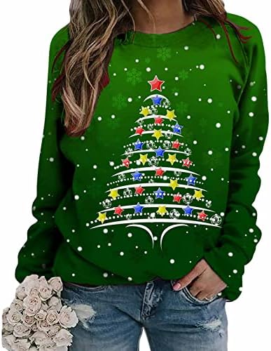 Дамски Hoody с кръгло деколте, Коледна шапка в цвят Блок, Графични Тениски, Raglan, на Случаен лек Пуловер С Дълъг Ръкав