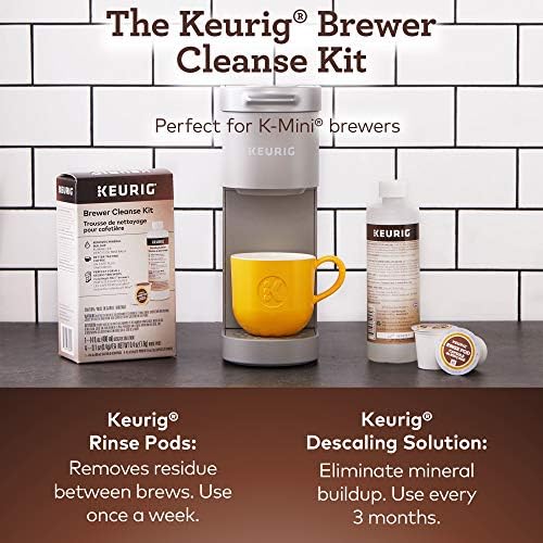 Набор от Keurig Brewer Чистя За отстраняване на котлен камък и обслужване на пивоварната включва разтвор за премахване на котлен камък и ополаскиватели капсули, съвместими с кафемашини Keurig Classic/1.0 и 2.0 K-Cup