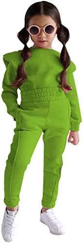 KAGAYD/ Облекло за бебета момиченца, Дрехи за деца, дрехи за малките момичета И Момчета, в Есенно-Зимната Однотонная Памучен Hoody с дълъг ръкав, Детски Комплекти за момичета (Зелен, 3-4 г.)