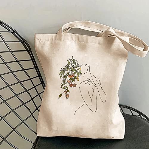 Холщовая чанта-Тоут за Жени, е най-Забавната Козметична чанта-Тоут със Сладка Цветна Глава, Женски Художествени Многократна употреба за Хранителни стоки чанти (C, 12x14 инча)