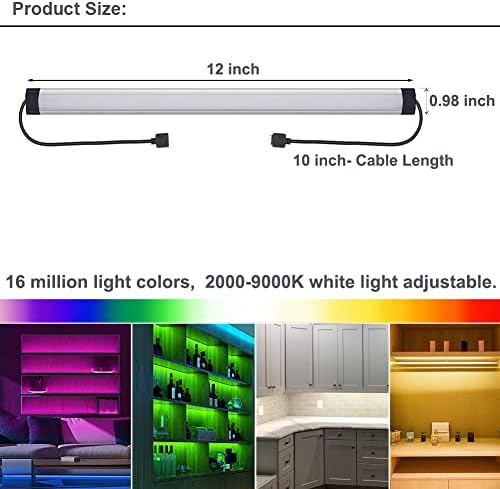Led осветление LAIFUNI под шкаф - Регулируемо осветление под тезгяха, с интелигентно управление по Wi-Fi, RGB, 12 инча, многоцветни лампи с дистанционно управление, съвместими с Алекса (9 бр)