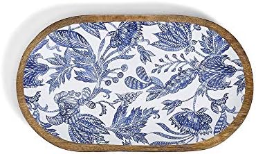 Овална чиния от дърво, Ръчно изработени със Синьо Батик Фирма Twe's Company