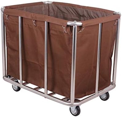 Лека и здрава търговска количка за пране на дрехи KAIKEA, Тежка количка за багаж от неръждаема стомана, Подвижна чанта от бича тъкан голям капацитет, с 4 шумоглушителями, Лесно моющийся /Син / B (Цвят: кафяв размер: