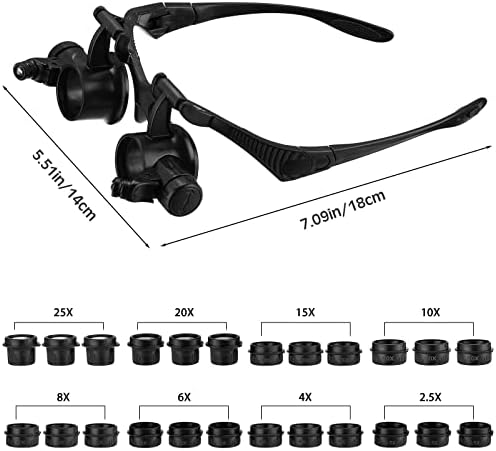 4 пакета Превръзки за Главата, Увеличително Стъкло с led подсветка за Ремонт на Бижута, Часовници, Електроника, Увеличително Стъкло, Лупа с Прецизионным Пинсети и 16 Сменяеми Обективи, 2,5 X 4X, 8X 6X 10X 15X 20X 25X
