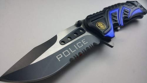 Mtech 8 Полицейски Син /Черен Пружинен Сгъваем Нож От джоба ключа за отваряне на острието - Спасителна Джобен нож за пожарникари - Ловни ножове, Военни излишъци - Екипировка за оцеляване и къмпинг