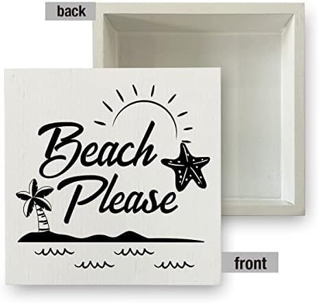 Селски Плажен Дървена Кутия Знак Селски Летен Плажен Дървена Кутия Знак Плажен Декоративен Знак Блок Табела за Начало на Масата Настолна Полк Декор 5 x 5