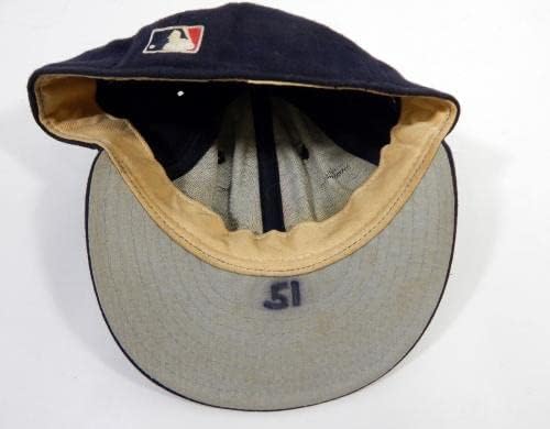 Boston Red Sox 51 Използван в играта Тъмно синя шапка 7.25 DP22695 - Използваните В играта шапки MLB