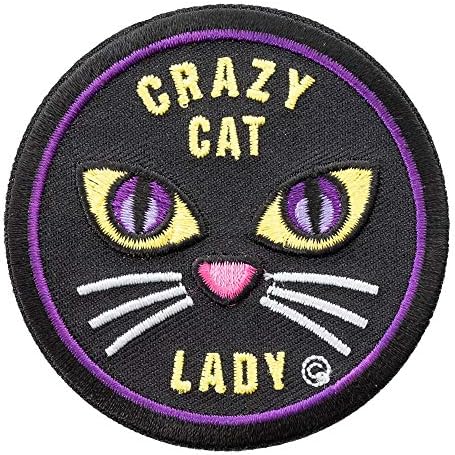 Патчстоп Crazy Cat Lady Черните Железни Ивици за дрехи, Дънки - 2,75 инча, е Кръгла Малка нашивка Направи си сам, Пришитая до Курткам, Сумкам - Бродирани Декоративни ленти за любителите на Животни