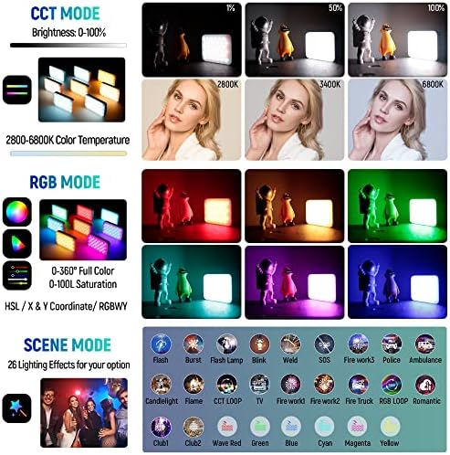 Джобен RGB Лампа за камерата Weeylite, led лампа за Видеозаснемане с управлението на приложение RGBWY Пълноцветен / С регулируема яркост 2800 ДО ~ 6800 ДО /CRI95 +/ 26 Светлинни ефекти / 2000 mah Акумулаторна Батерия
