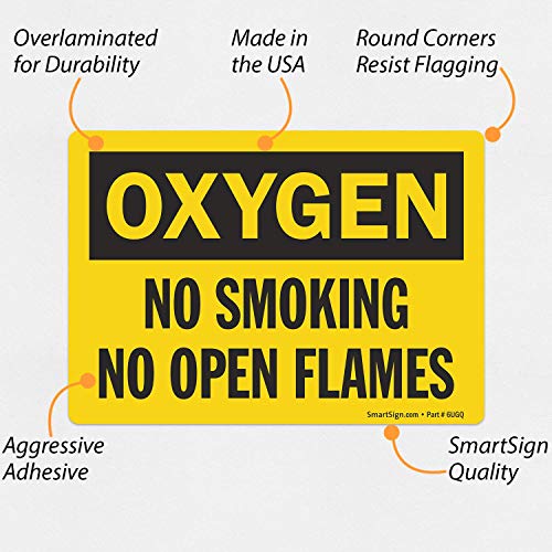 Стикер SmartSign Кислород - да не се пуши, без открит пламък | Ламиниран винил 3,5 x 5 инча