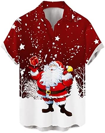 UBST Коледни Ризи за мъже, Забавни Върхове с 3D Коледа Принтом Дядо Коледа, Къс Ръкав, Ежедневни Риза с Копчета за Домашни Партита