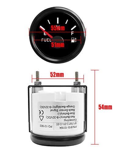 Сензор за разхода на гориво 0-90 Ом за Автомобили, Лодки, Мотоциклети, Трактори, Алтернатор, Яхти, Цифров измервател за потока на горивото в резервоара с циферблат 52 мм и led подсветка, Черен