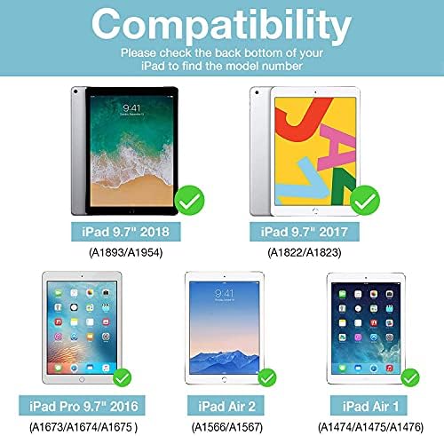 Калъф за iPad 9.7 2018/2017, Калъф за iPad Air/Air 2, Регулируема поставка-награда Smart Cover, устойчив на удари калъф от TPU с функция за автоматично преминаване в режим на заспиване /събуждане за Apple iPad 6-ти