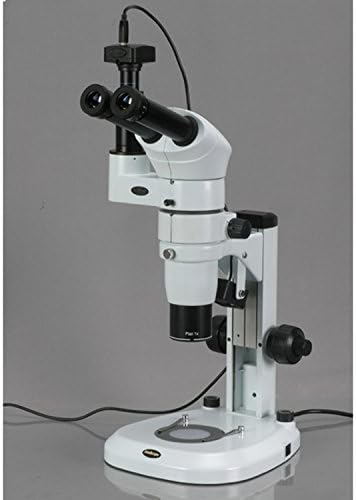 AmScope PM240T-5M Цифров Тринокулярный стереомикроскоп с общите основни обектива и зуум, окуляры WH10x, увеличение 8X-80X, обектив с увеличение от 0,8 X-8X, а на багажник, 100-240 v, включва 5-мегапикселова камера с