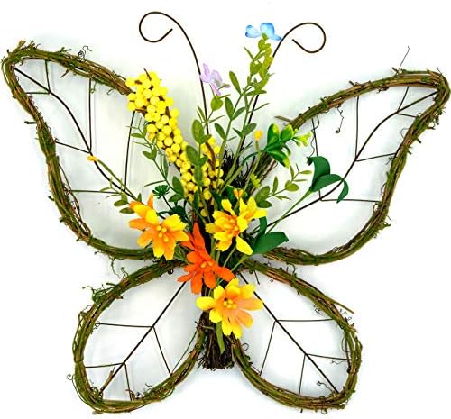 идиличен Венец във формата на пеперуда с Пастелни Плодове и Цветни Пролетни Изкуствени Венци за украса на Входната врата