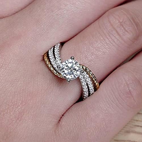 2023 Елегантен пръстен с диаманти и цирконием за жени, годежен пръстен, бижута, подаръци, пръстен Възходи и падения на живот (сребро, 9)