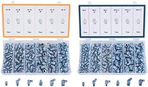 ZELCAN 230 бр. Комплект смазочни фитинги SAE и Metric, асортимент от хидравлични смазване Zerk: 1/4 1/8 M6 M10 Директни 45-90-градусные зерки, определени от поцинкована стомана за замяна на липсващи или счупени смазочни