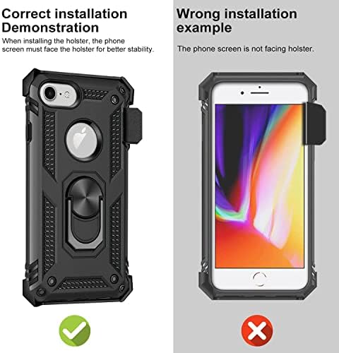 Калъф Zater за iPhone SE 3 (2022) с кобур на колана и 1 опаковка полировальной кърпички за почистване, калъф със стойка за iPhone 7/8 [Работи с магнитен автомобилен монтиране] за iPhone SE 2020 г. (черен, iPhone SE)