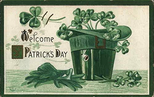 Детелина Зелена Шапка и Ръкавици, Поздравете Деня на Св. Патрик Оригиналната Антични Картичка за Деня на Св. Патрик