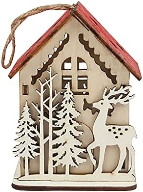 iHHAPY Дървени Орнаменти С подсветка, Хотелска Къща, Коледни Прозорец, Елха, Дом Декор (D)
