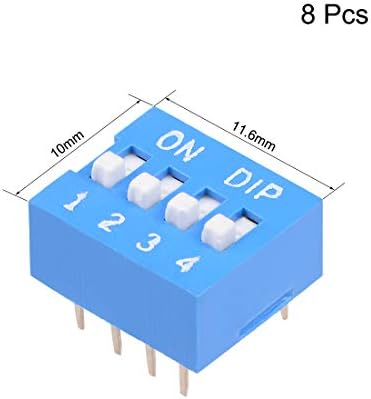 uxcell 8шт Син DIP-Превключвател Странично 1-4 Разпоредбите на Стъпка 2.54 мм за Макетных Платки PCB