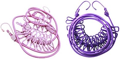 Въже за дрехи TOPBATHY с 12 клип, Ветрозащитная Закачалка за съхранение на Чорапи, Бельо, Чорапи, Бельо, Домашно ползване при Пътуване, 2 бр. (лилаво и розово)