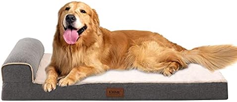 Ортопедично легло за големи кучета EMME Т-Образна форма, Подложка за клетка за кучета с източнобеломорски район за кутии за яйца, Моющийся калъф-възглавница и Плюшена мек вълнен плат отгоре за средни и Големи кучета