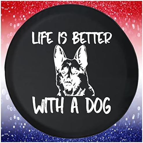 Черен калъф за гуми Life is Better with a Dog Немски Шепърд Черно 28-29 инча